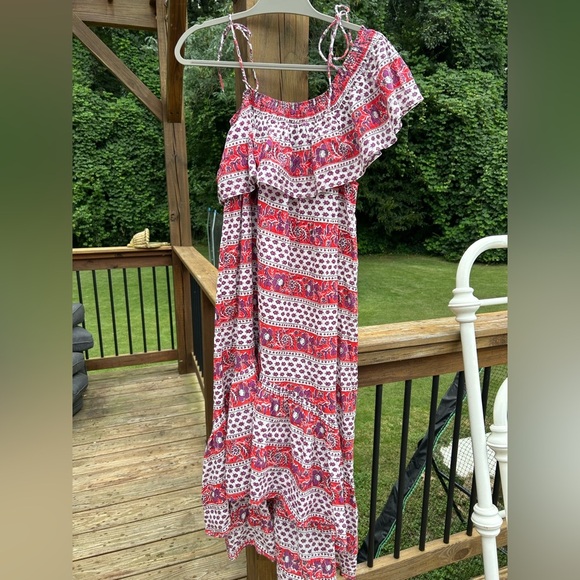 Antik Batik block print ruffle Bohemian One-Shoulder high low Dress - Picture 4 of 8